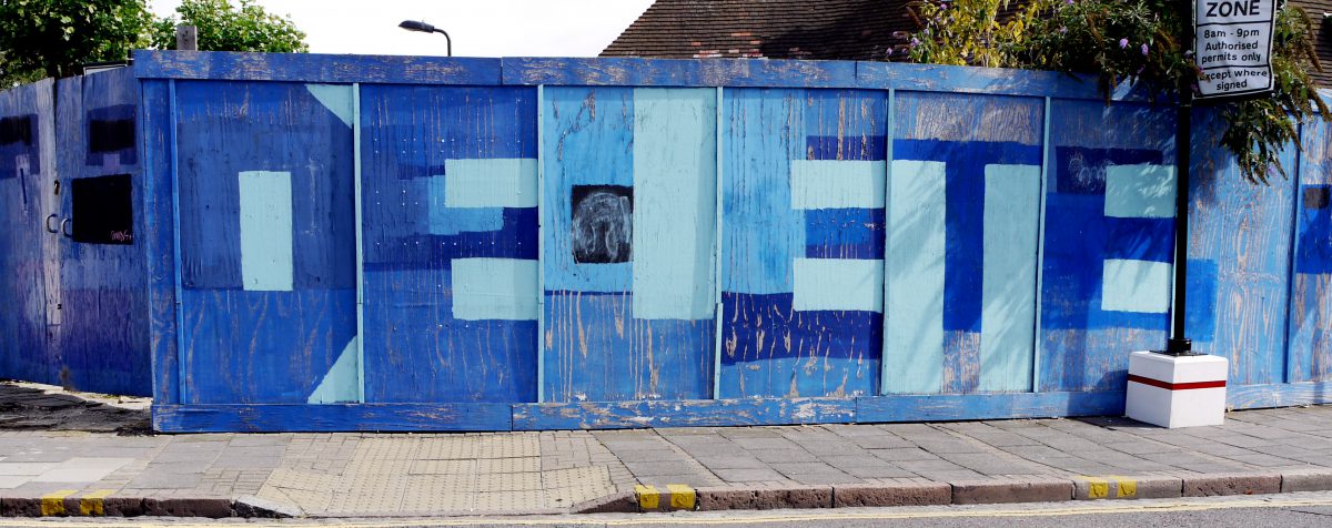 The words delete written in graffiti in East London